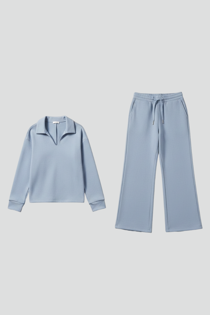 Women’s Two-Piece Set with V-Neck Top and Drawstring Trousers