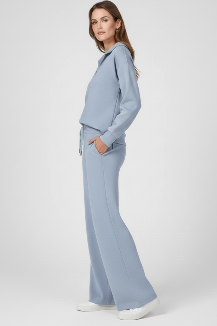 Women’s Two-Piece Set with V-Neck Top and Drawstring Trousers