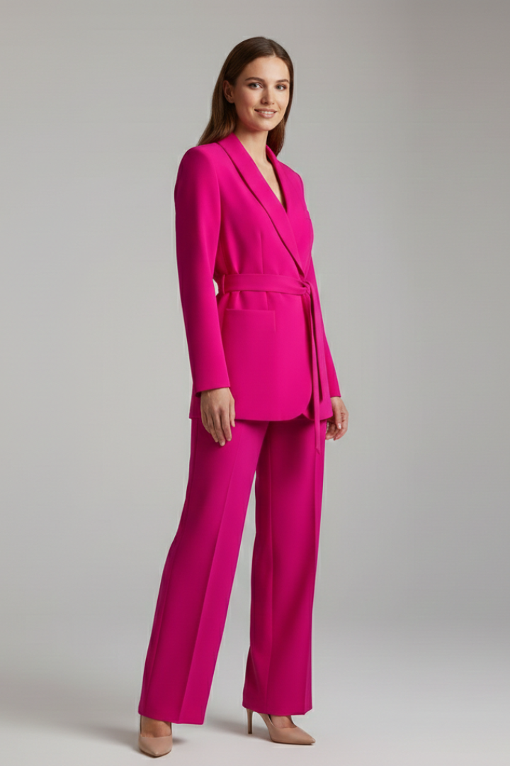 Women’s Two Piece Set with Button Blazer and Wide Leg Trousers