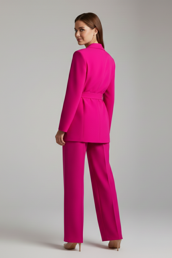 Women’s Two Piece Set with Button Blazer and Wide Leg Trousers