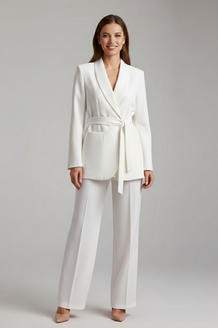 Women’s Two Piece Set with Button Blazer and Wide Leg Trousers