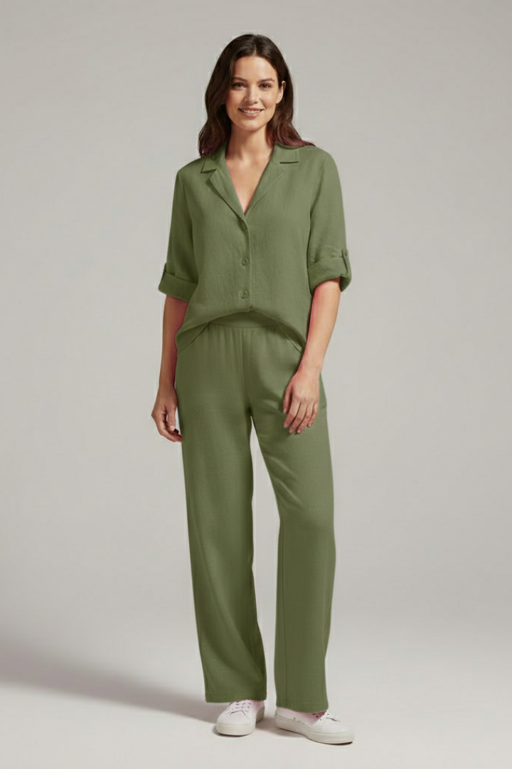 Women’s Two Piece Set with Button Fastening and Elasticated Waist