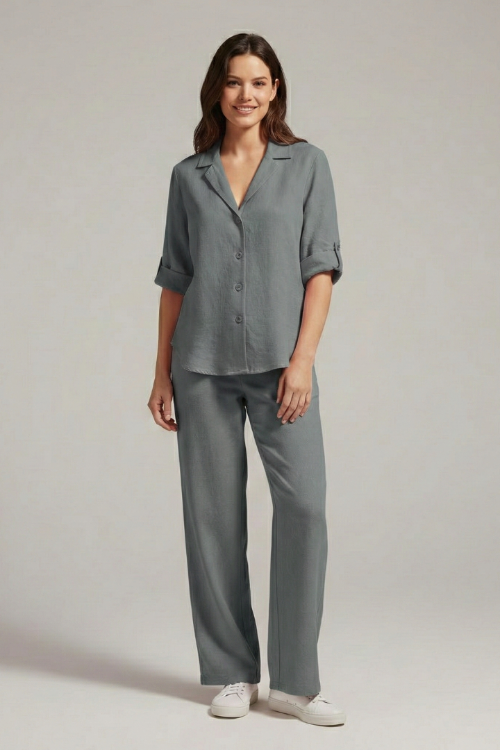 Women’s Two Piece Set with Button Fastening and Elasticated Waist