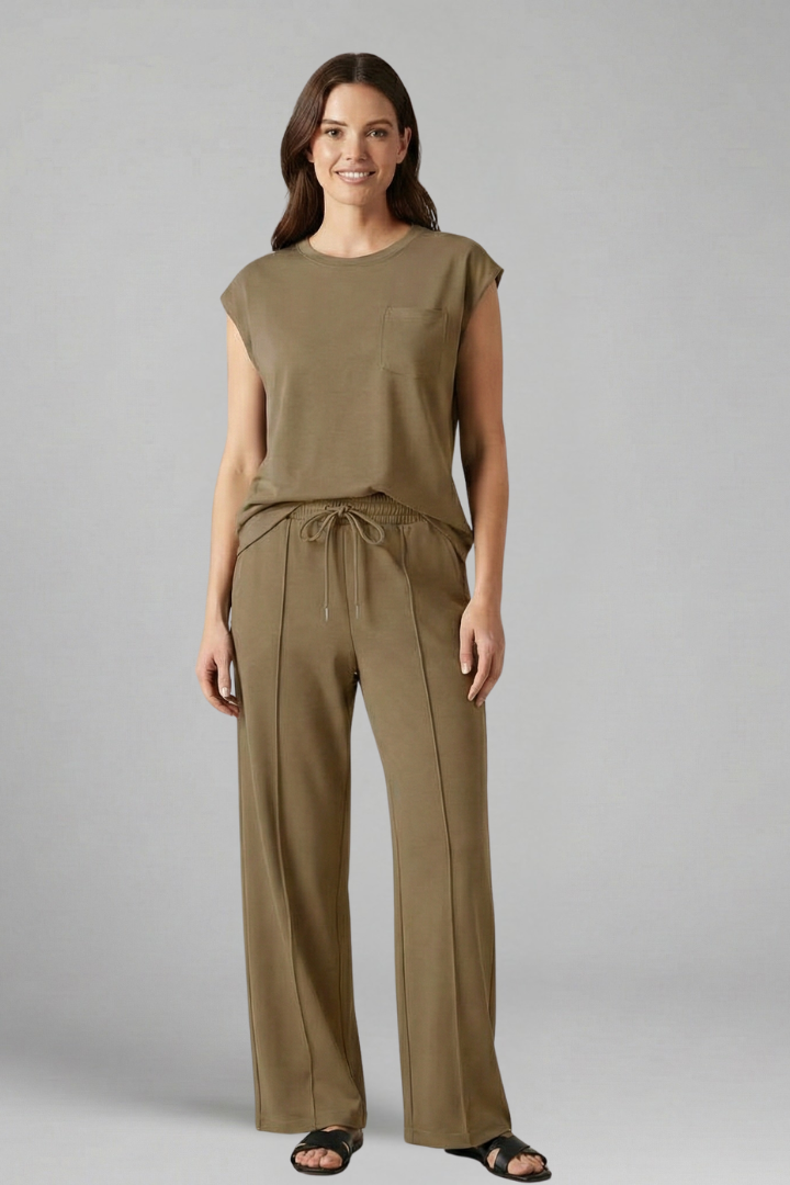 Women’s Two Piece Set with Cap Sleeves and Drawstring Waist