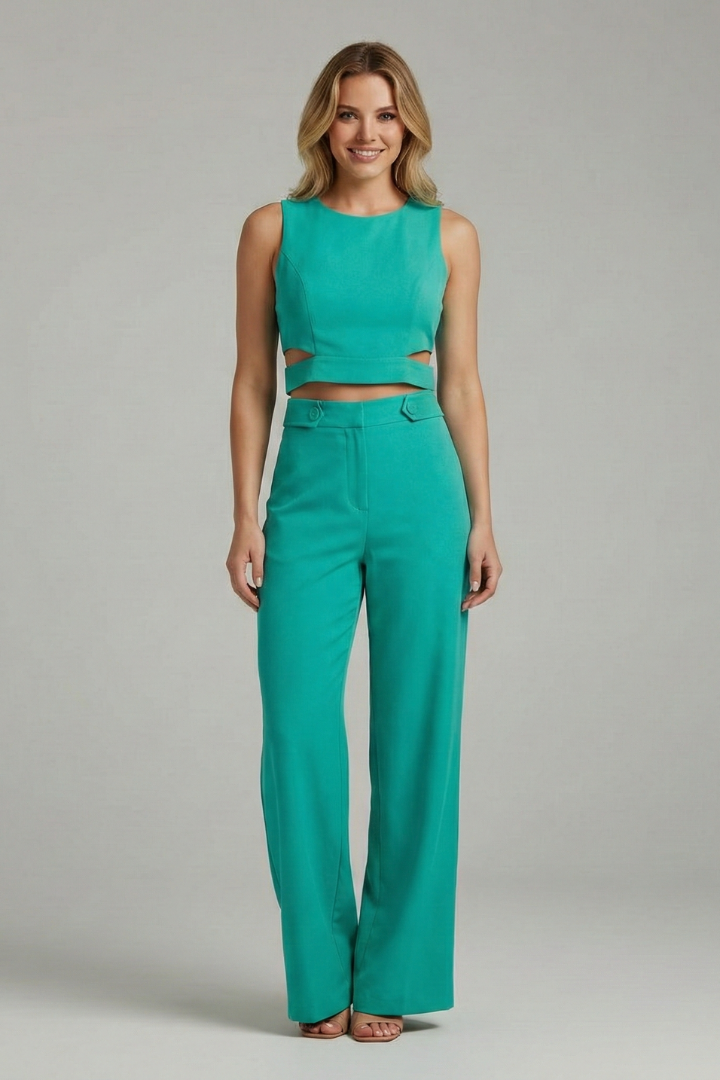 Women’s Two Piece Set with Crop Top and High Waist Trousers