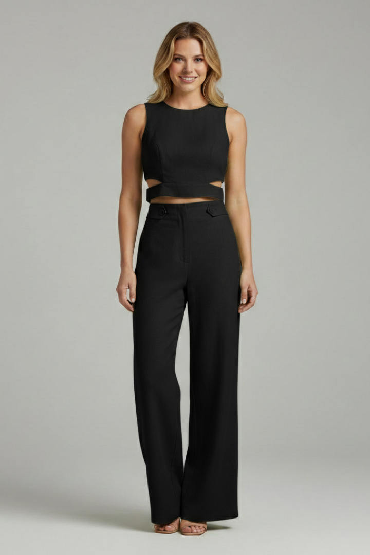 Women’s Two Piece Set with Crop Top and High Waist Trousers