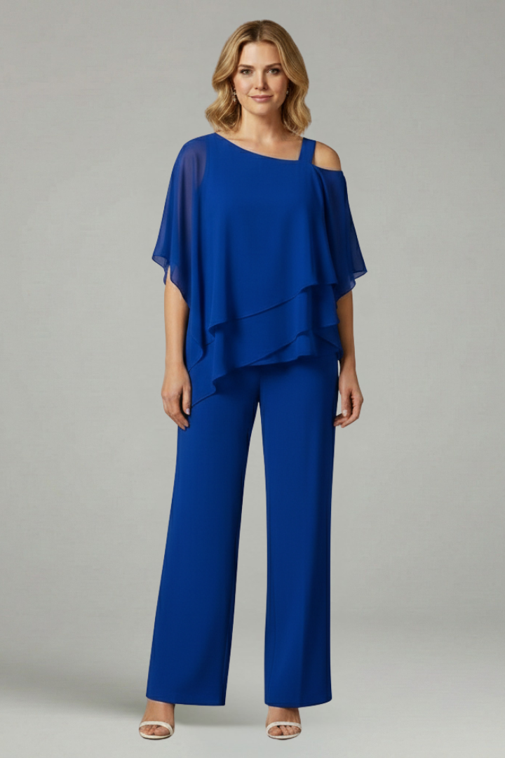 Women’s Two Piece Set with Layered Top and Wide Leg Trousers