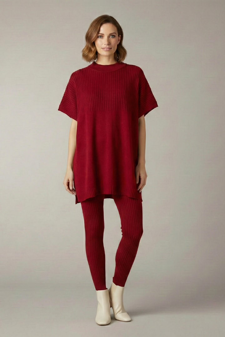 Women’s Two Piece Set with Ribbed Top and Slim Leg Trousers