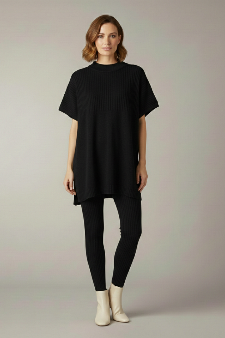 Women’s Two Piece Set with Ribbed Top and Slim Leg Trousers