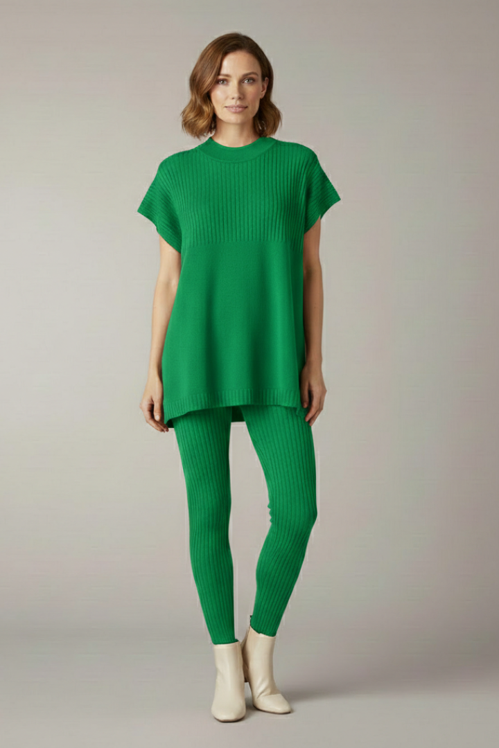 Women’s Two Piece Set with Ribbed Top and Slim Leg Trousers