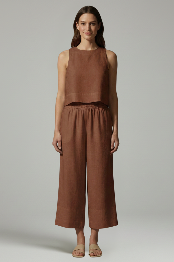 Women’s Two Piece Set with Sleeveless Top and Elastic Waist Trousers