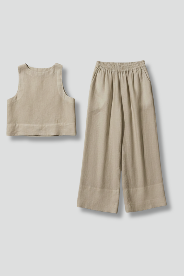 Women’s Two Piece Set with Sleeveless Top and Elastic Waist Trousers