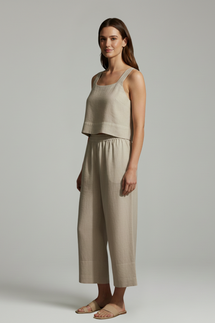 Women’s Two Piece Set with Sleeveless Top and Elastic Waist Trousers