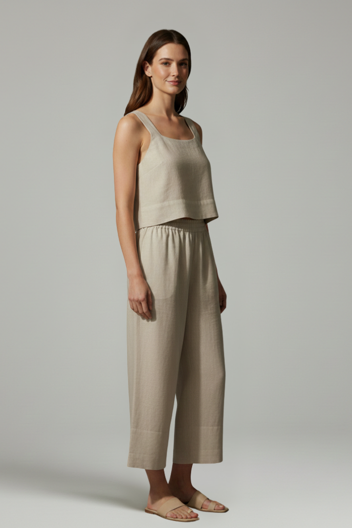 Women’s Two Piece Set with Sleeveless Top and Elastic Waist Trousers