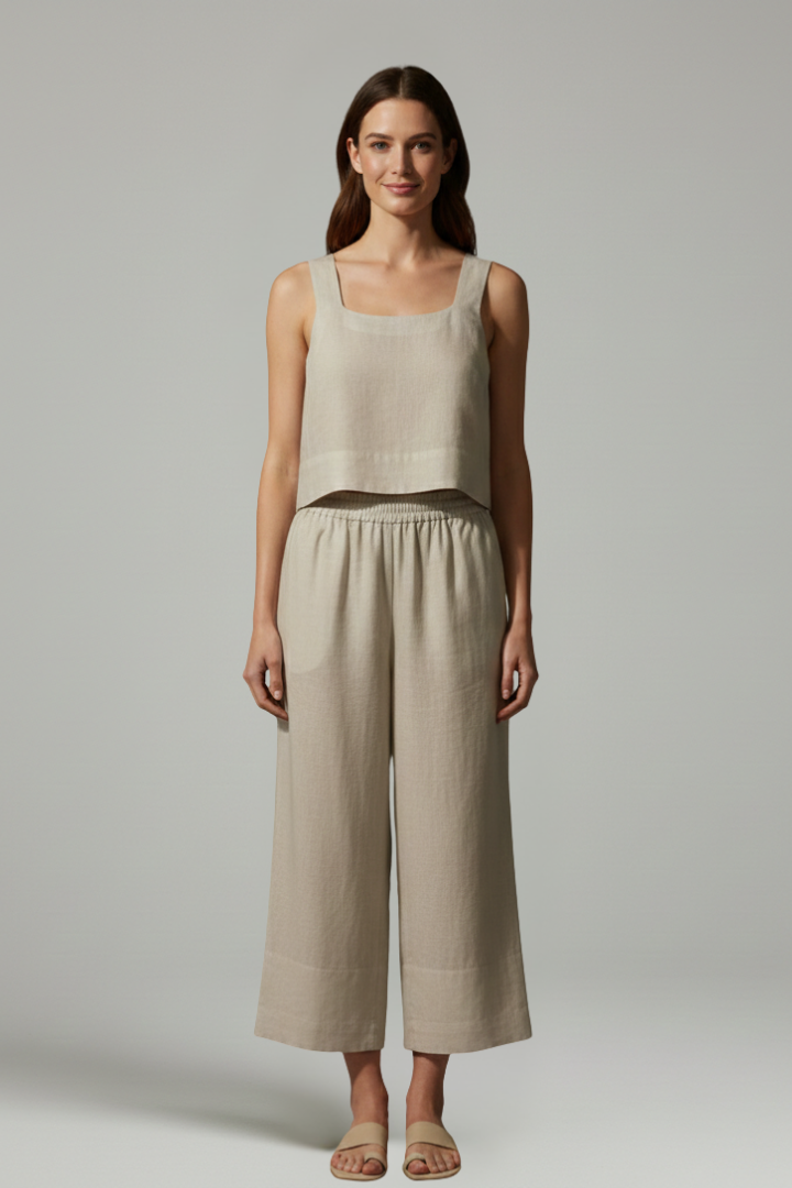 Women’s Two Piece Set with Sleeveless Top and Elastic Waist Trousers