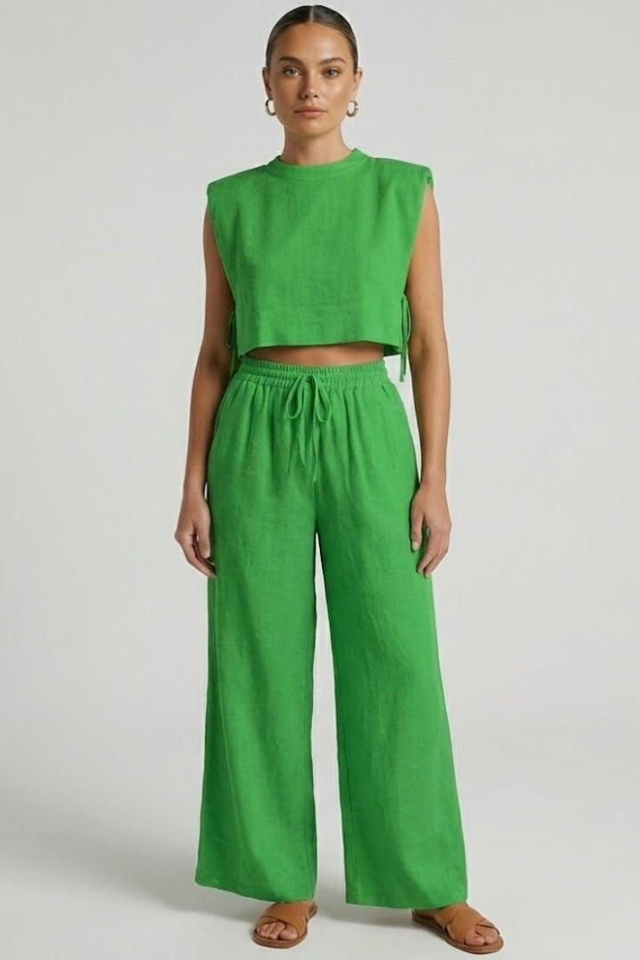 Women’s Two Piece Set with Sleeveless Top and Wide Leg Pants