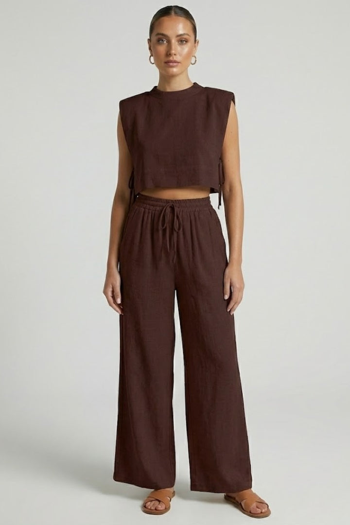 Women’s Two Piece Set with Sleeveless Top and Wide Leg Pants