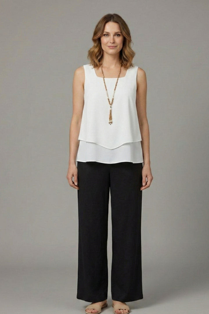 Women’s Two Piece Set with Sleeveless Top and Wide Legs