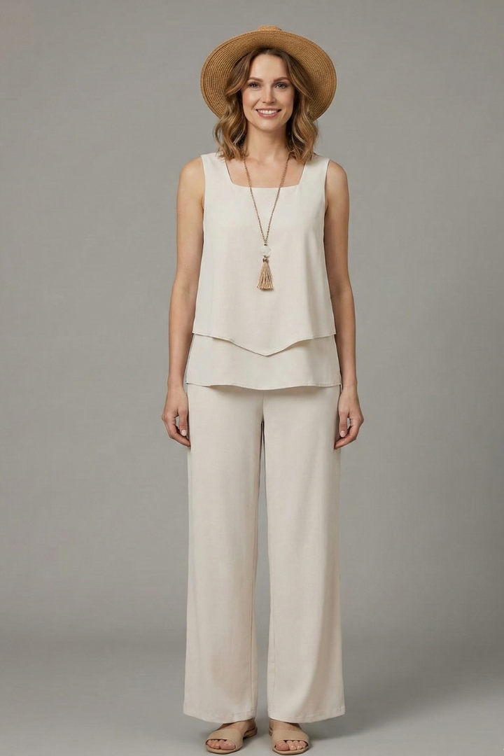 Women’s Two Piece Set with Sleeveless Top and Wide Legs