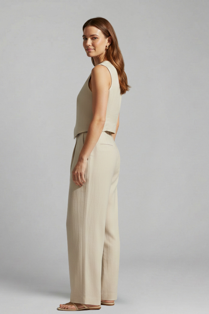 Women’s Two Piece Set with V-Neck and Wide Leg Trousers