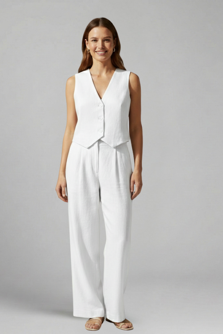 Women’s Two Piece Set with V-Neck and Wide Leg Trousers