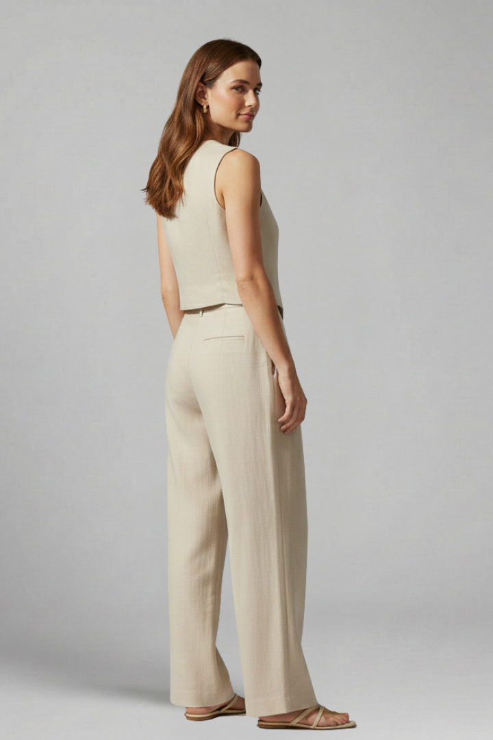 Women’s Two Piece Set with V-Neck and Wide Leg Trousers