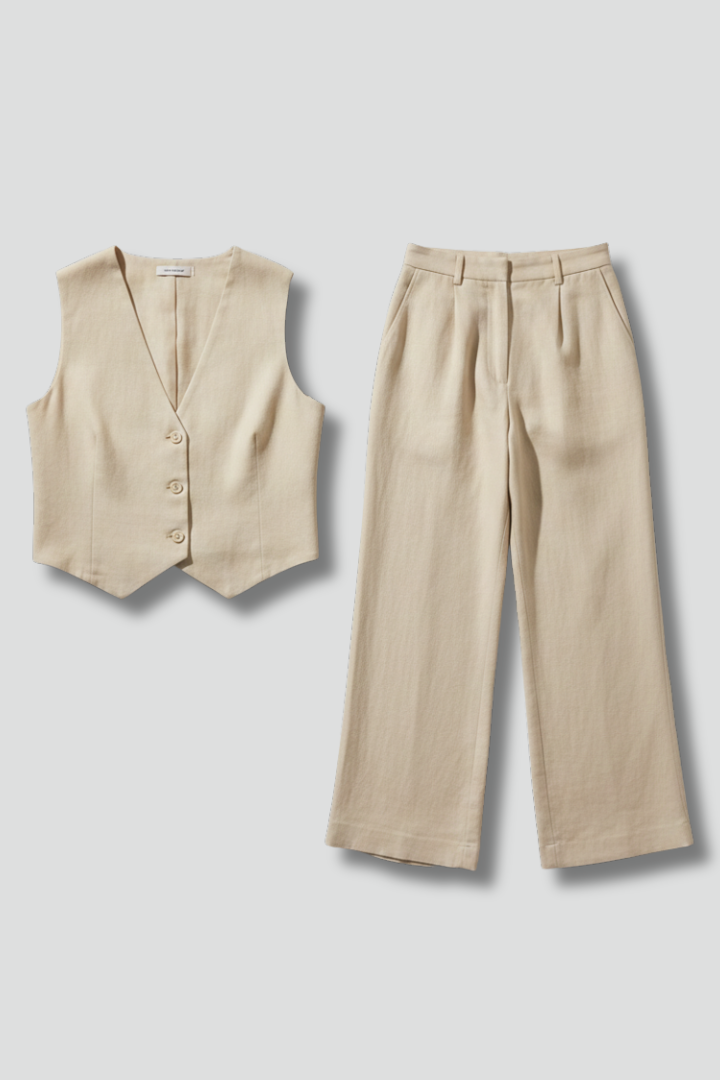 Women’s Two Piece Set with V-Neck and Wide Leg Trousers