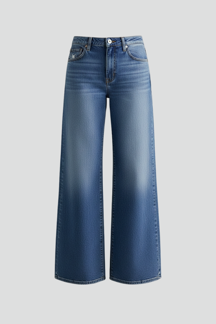Women’s Wide-Leg Jeans with Button Fastening and Long Hem