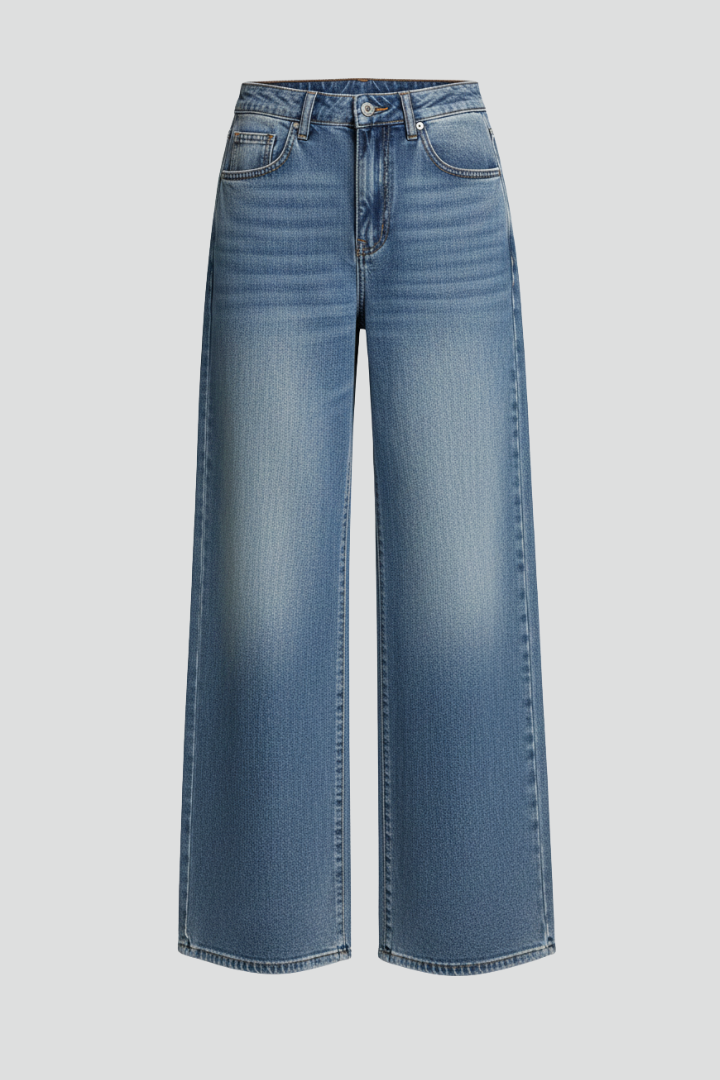 Women’s Wide-Leg Jeans with Front Closure and Long Hem