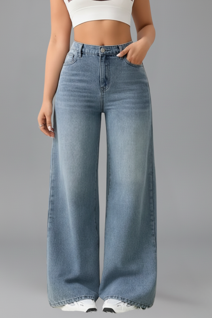 Women’s Wide-Leg Jeans with Front Closure and Long Hem