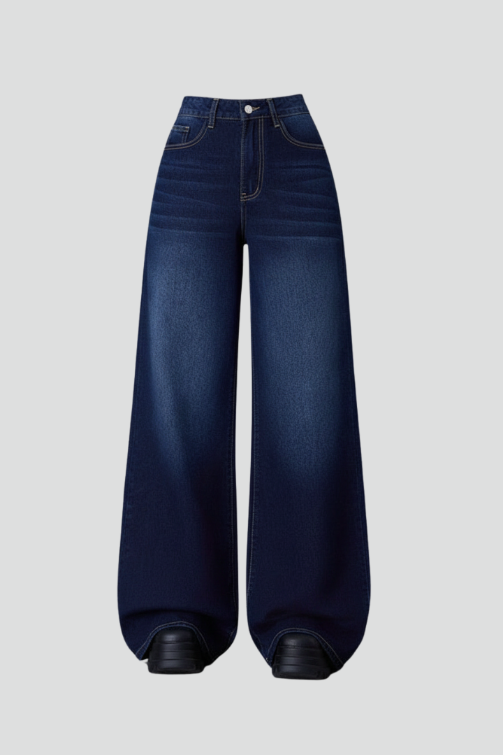 Women’s Wide-Leg Jeans with Mid Rise and Button Closure