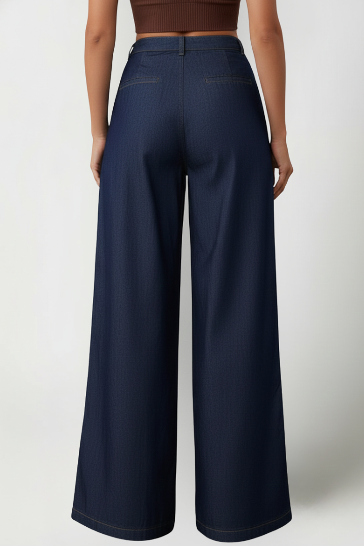 Women’s Wide-Leg Jeans with Mid Waist and Front Closure