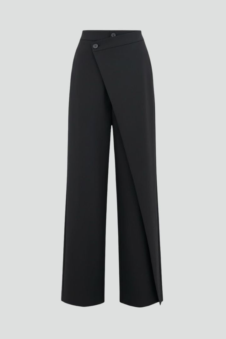 Women’s Wide-Leg Trousers with Asymmetric Front and High Waist