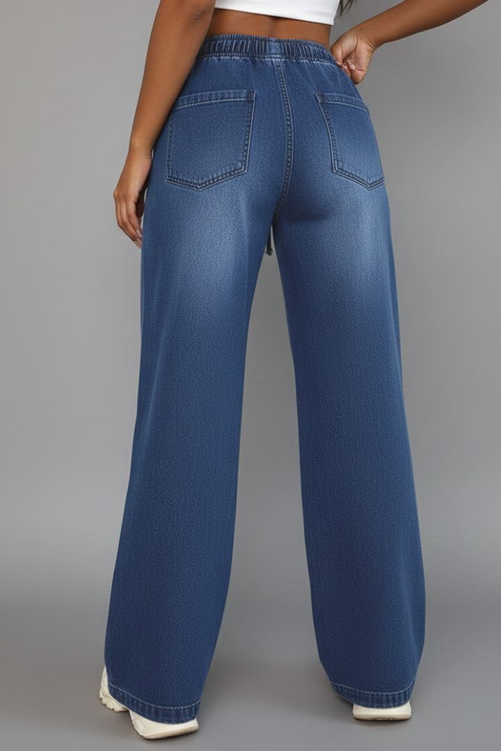 Women’s Wide-Leg Trousers with Drawstring Waist and Patch Pockets