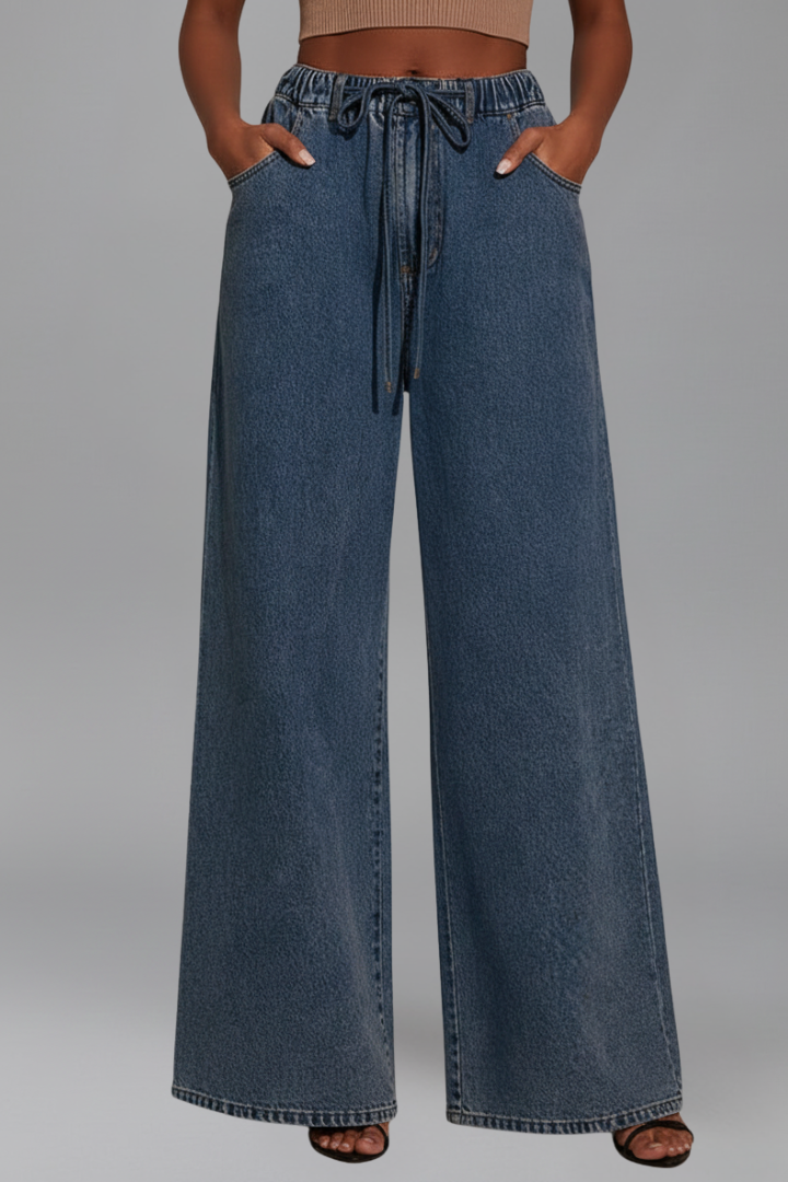 Women’s Wide-Leg Trousers with Drawstring Waist and Pockets