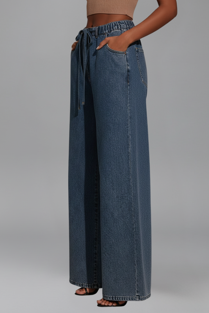 Women’s Wide-Leg Trousers with Drawstring Waist and Pockets