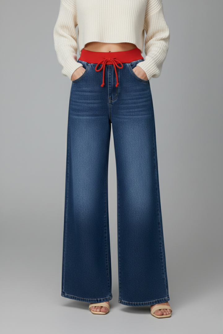 Women’s Wide-Leg Trousers with Drawstring Waist and Woven Surface