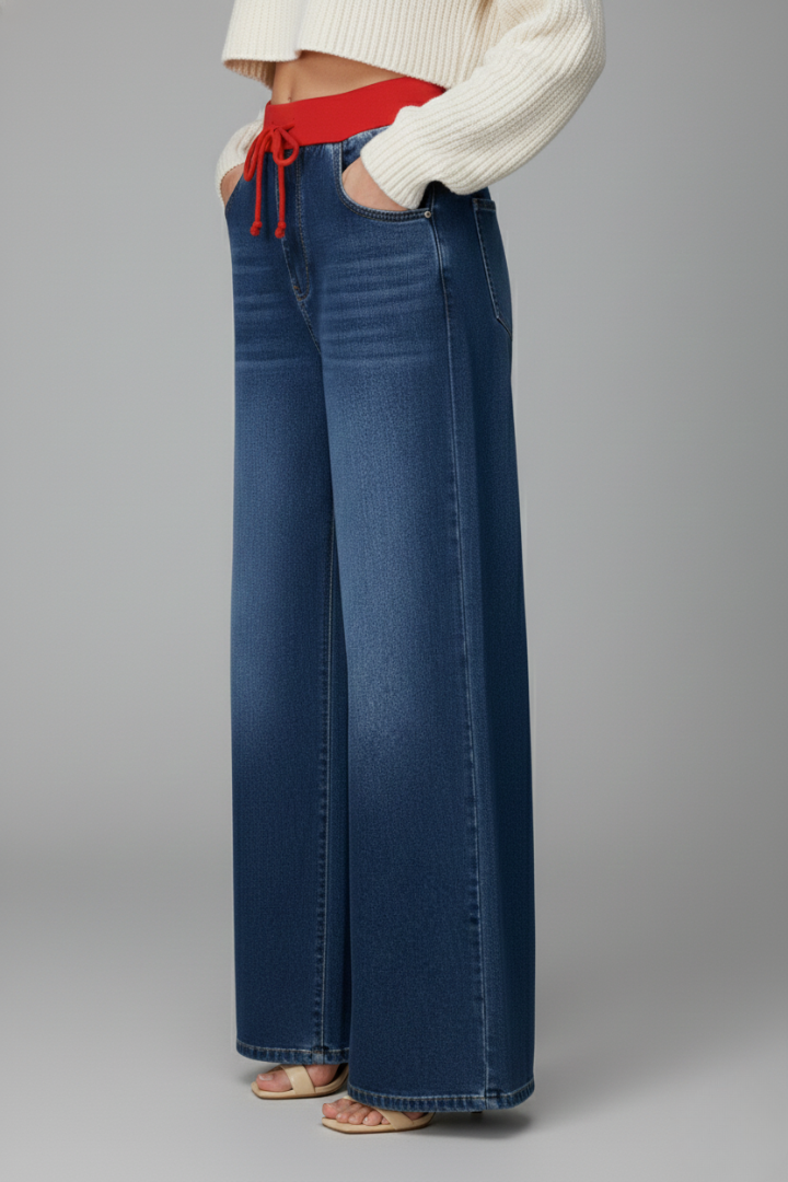 Women’s Wide-Leg Trousers with Drawstring Waist and Woven Surface