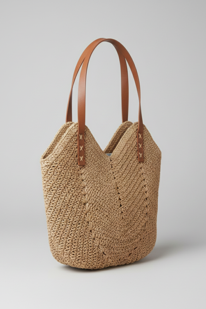 Women’s Tote Bag with Long Handles and Textured Surface