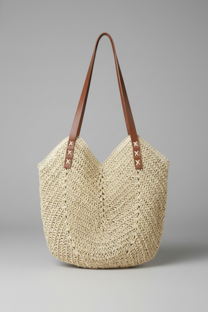 Women’s Tote Bag with Long Handles and Textured Surface