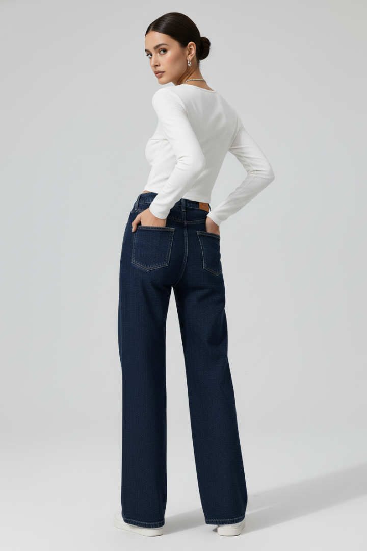 Women’s Wide-Leg Pants with High Waist and Button Closure