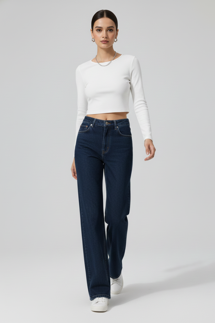 Women’s Wide-Leg Pants with High Waist and Button Closure