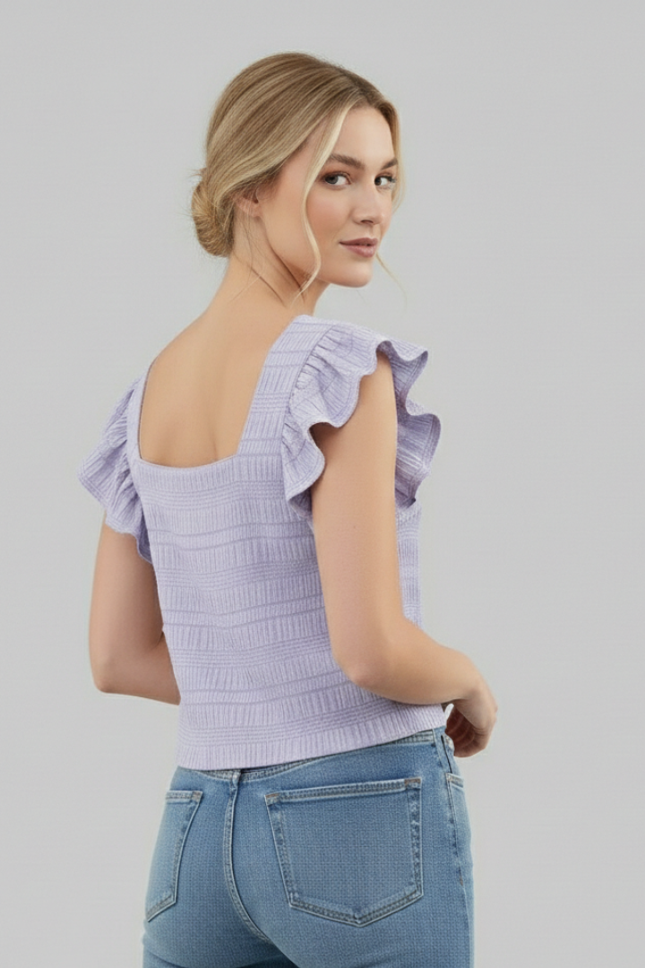 Women’s blouse with square neckline and flutter sleeves