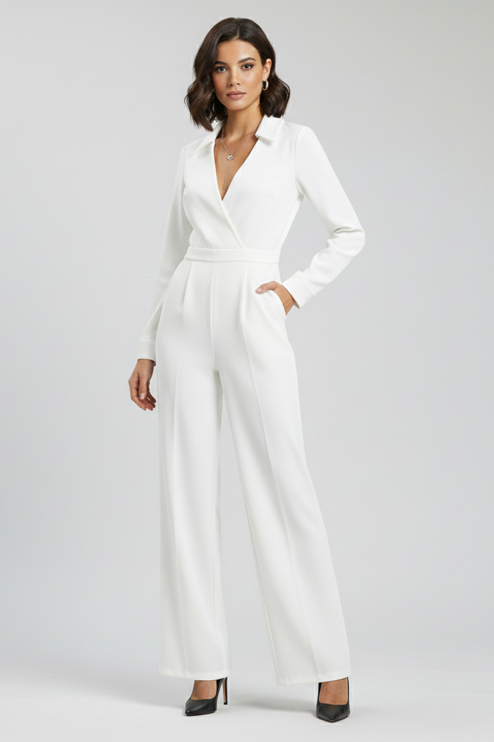 Women’s jumpsuit with shirt collar and wide-leg outline