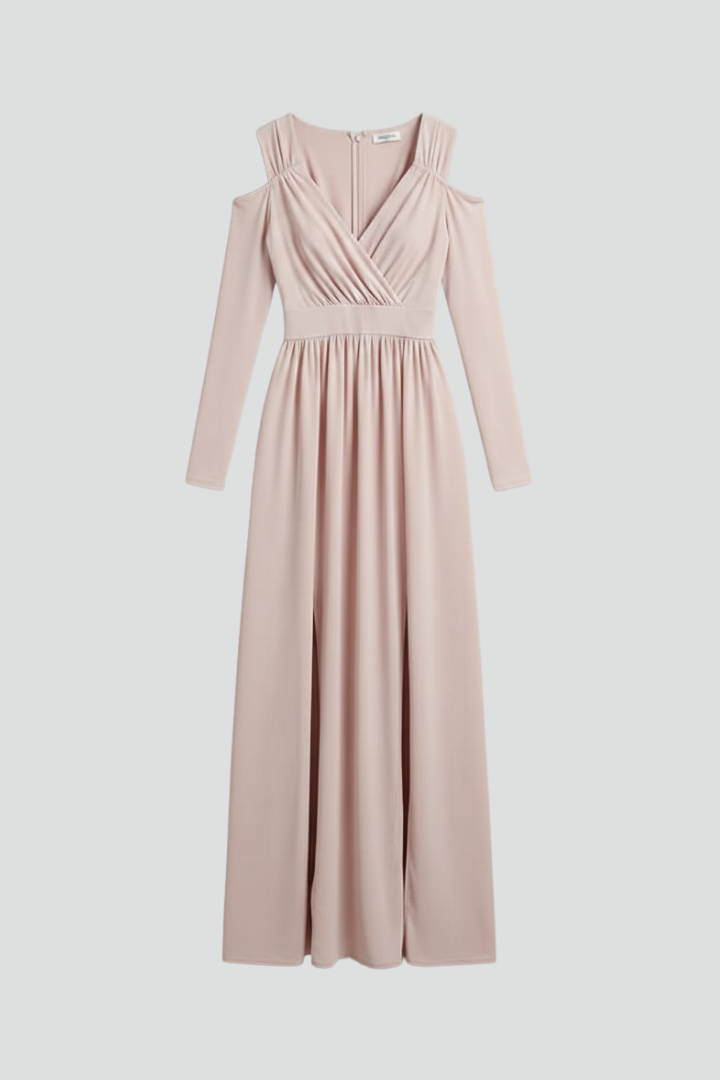 Women’s long dress with V-neck and side slit