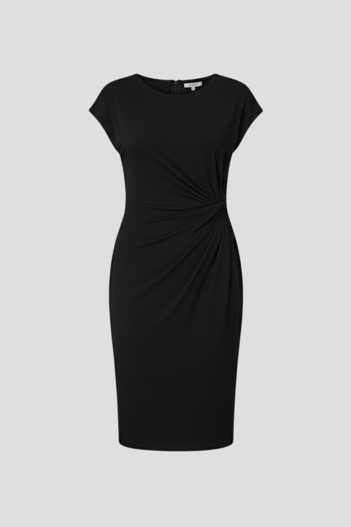 Women’s midi dress with round neck and short sleeves