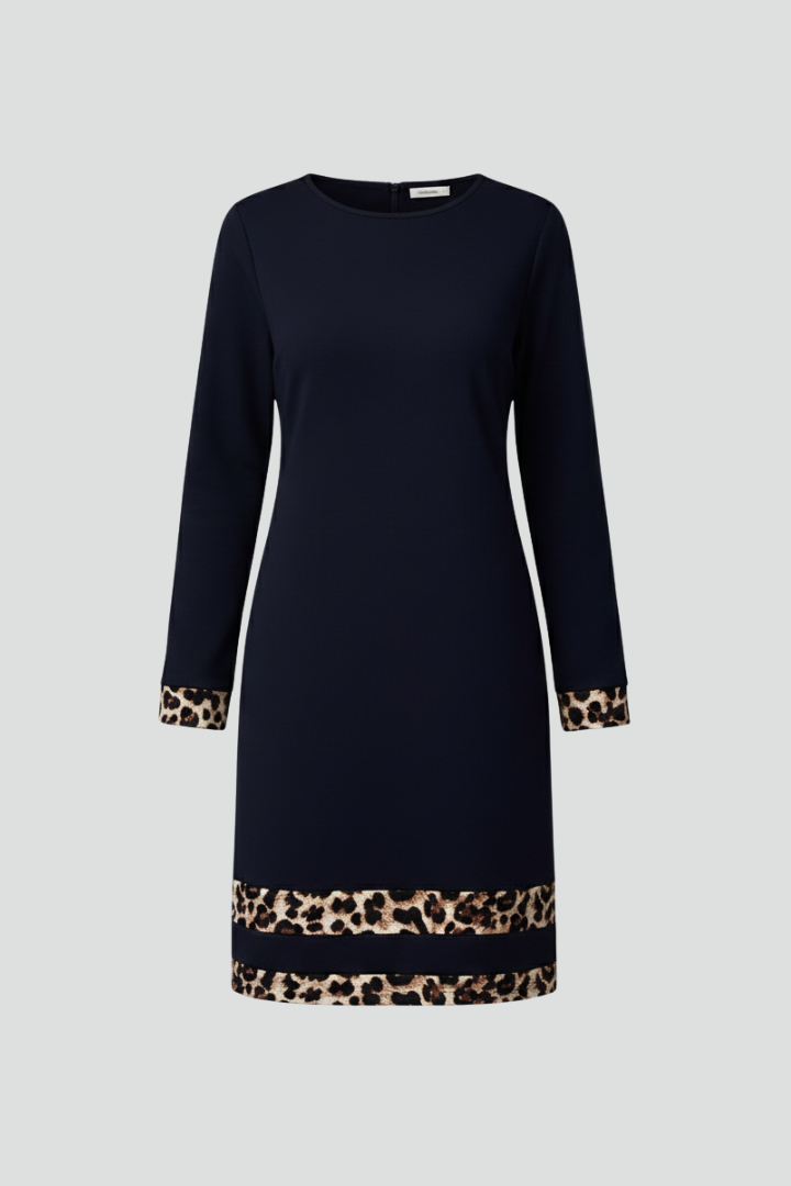 Women’s short dress with round neckline and long sleeves