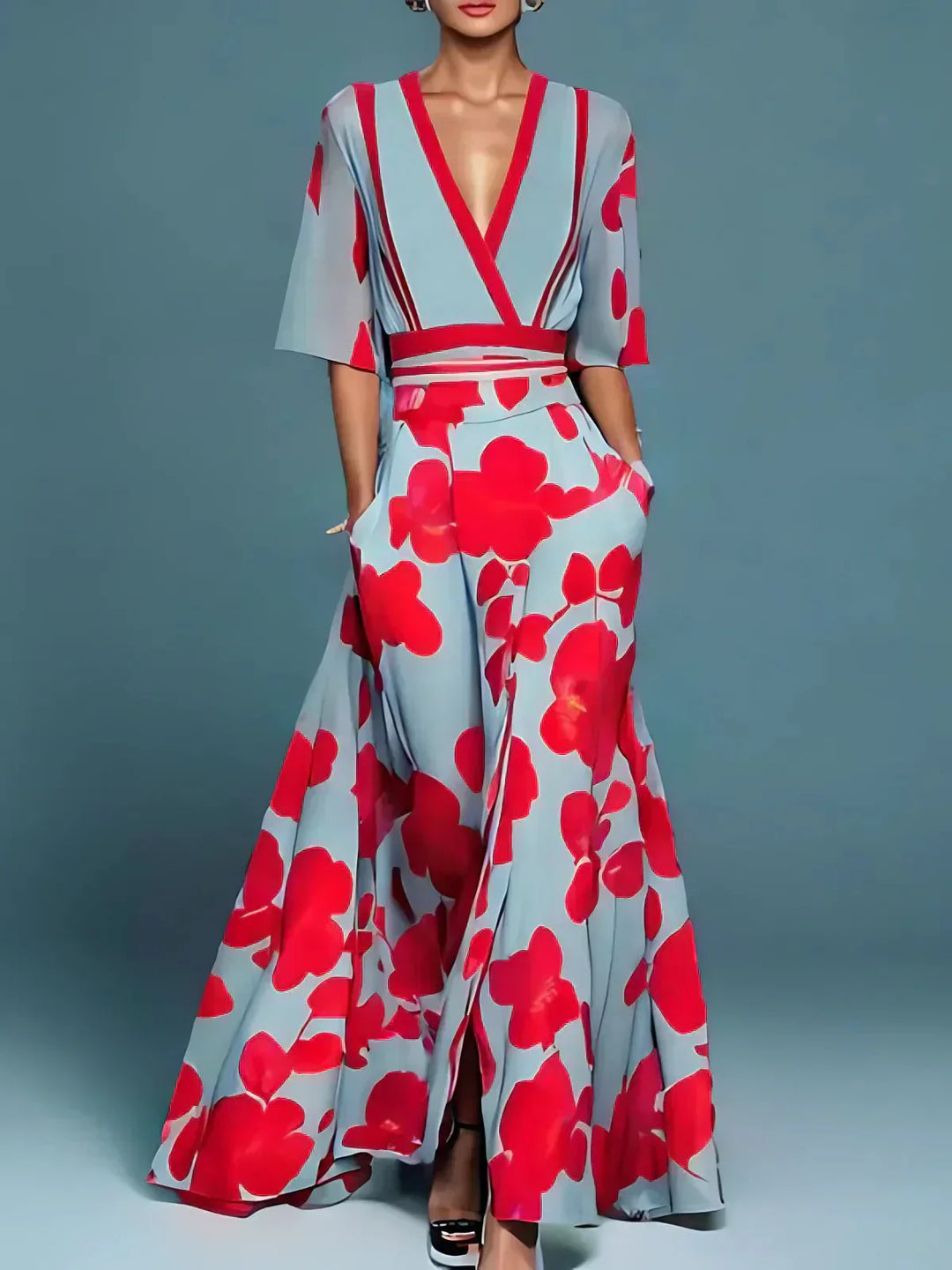 Jade | Elegant Flower Pattern Maxi Dress