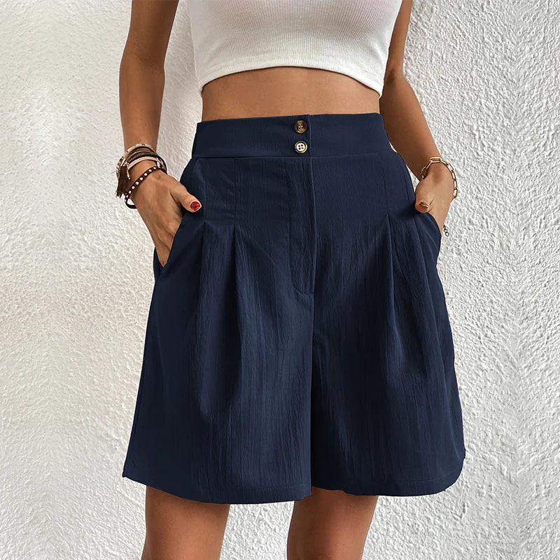Women’s Shorts with Button Waist and Pleated Front