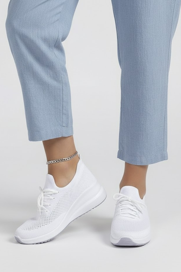 Women’s Knit Sneakers with Lace-Up Fastening and Layered Sole